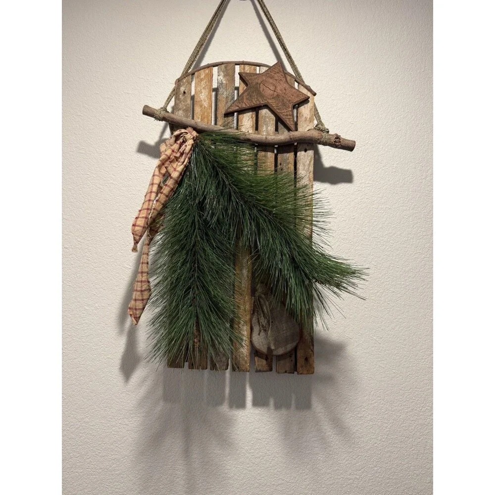 VTG primitive rustic christmas Slid Decoration 2 feet H, 11” long, 2” depth